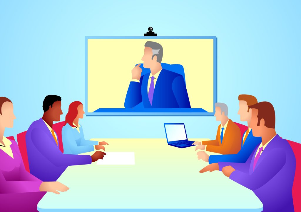 Business concept vector illustration of business people having teleconference meeting